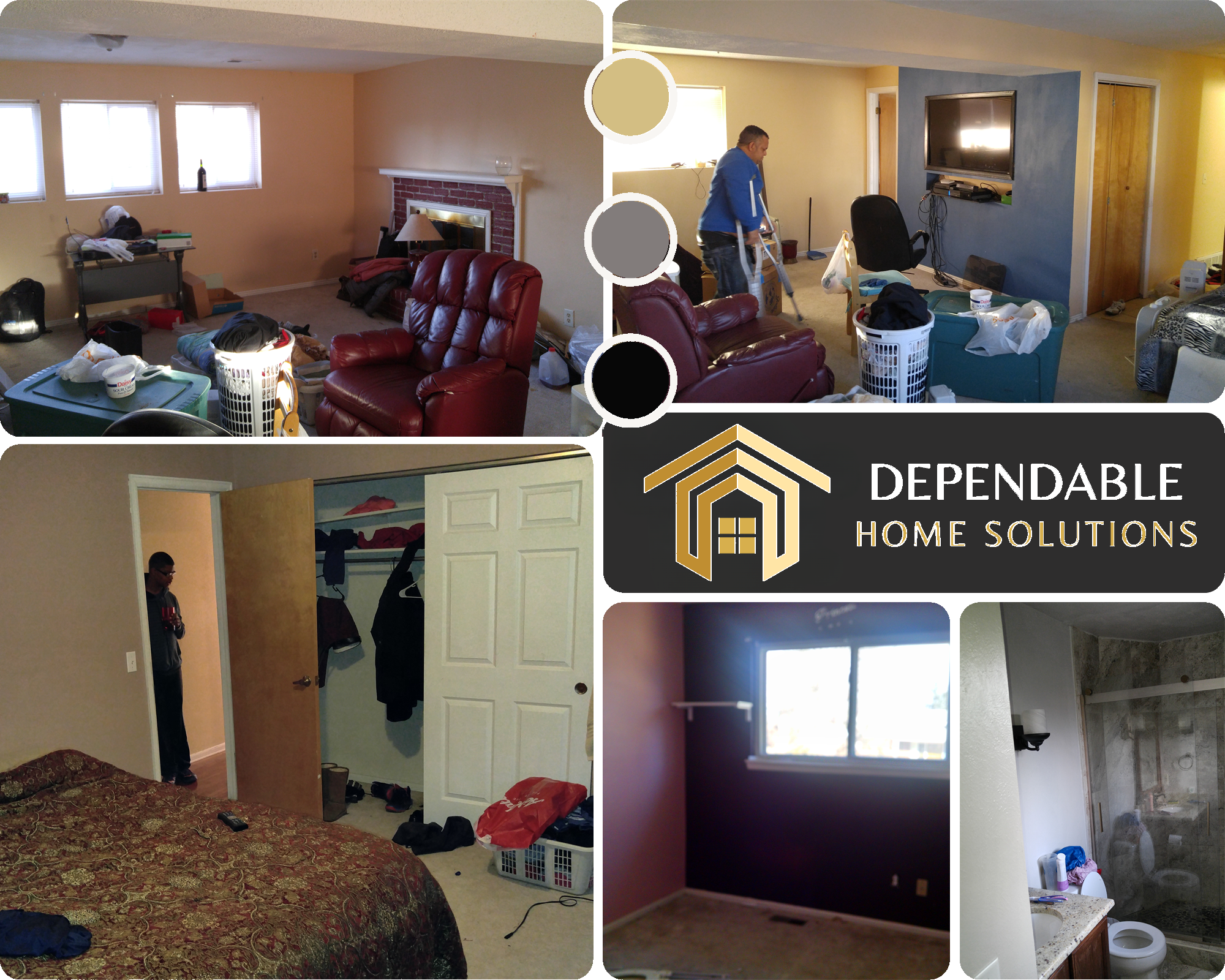 Lower-Level Fireplace Family Room & Bedroom LVP Remodel - Before