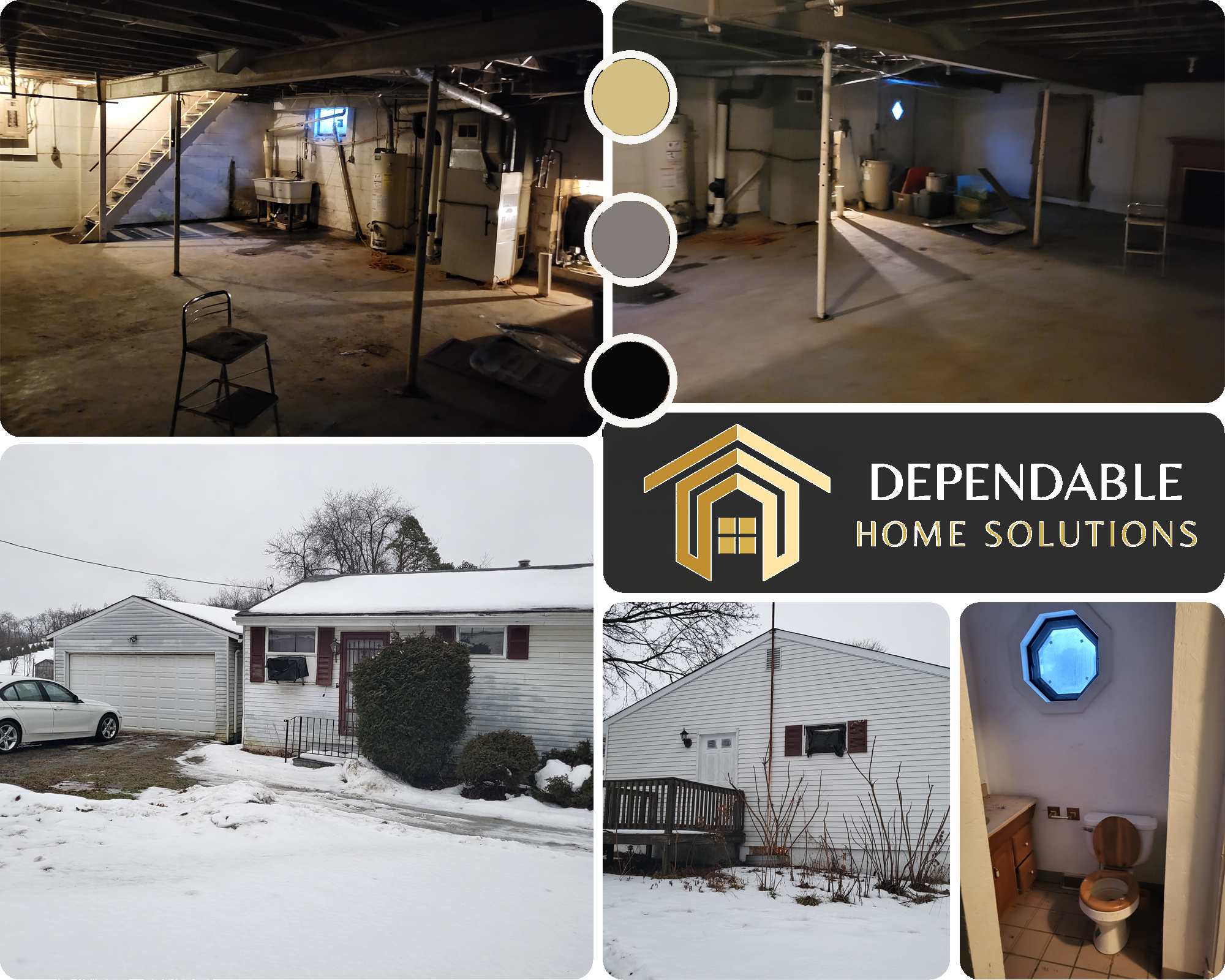 Full Basement Drywall Ceiling, Masonry Paint & Exterior - Before